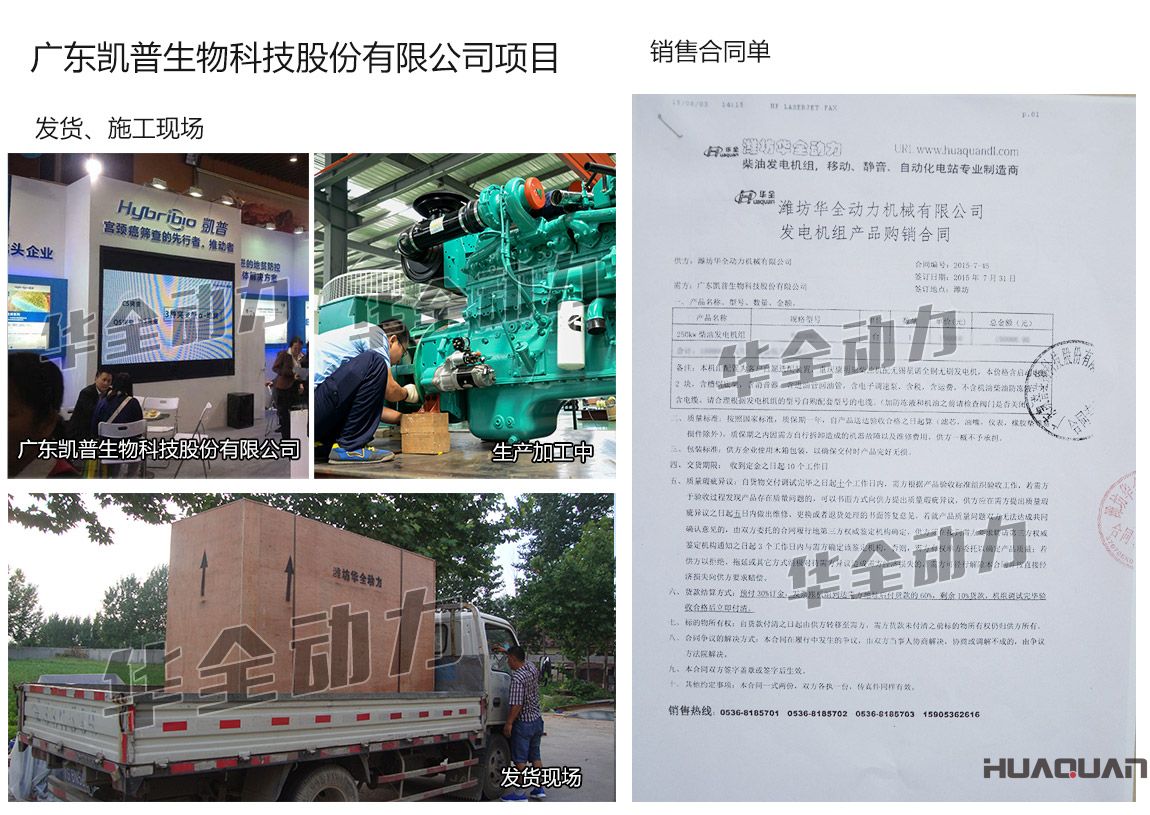 廣東凱普生物科技股份有限公司在我公司采購一臺250KW重慶康明斯柴油發電機組